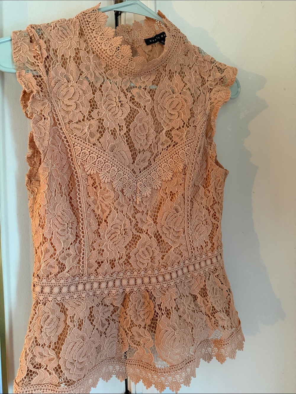Haute Monde Blush Peach Lace Peplum Shell Top